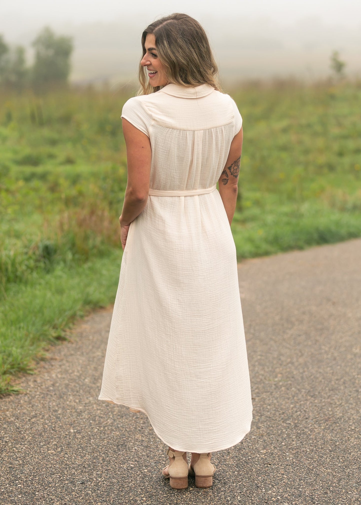 Willow Blush Pink Cotton Gauze Midi Dress view 9 - Willow Pink Dress