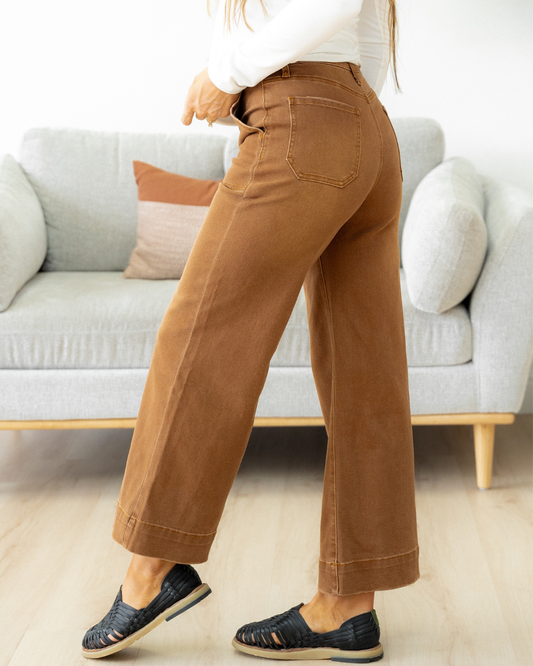 Willow Cropped High Rise Wide Leg Jeans - Breen in Breen view 2 - High-Waisted - Willow Crop Jeans (bottom)