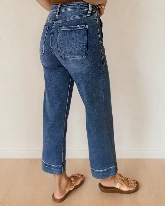 Willow Cropped High Rise Wide Leg Jeans - Dark Wash in Ashleigh Blue view 2 - High-Waisted - Willow Crop Jeans (bottom)