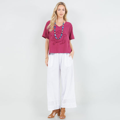 Willow Pant - 100% Cotton Gauze in Eggplant view 7 (bottom)