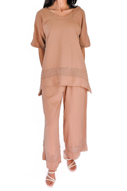 Willow Pant - 100% Cotton Gauze in Peach Pink view 16 (bottom)