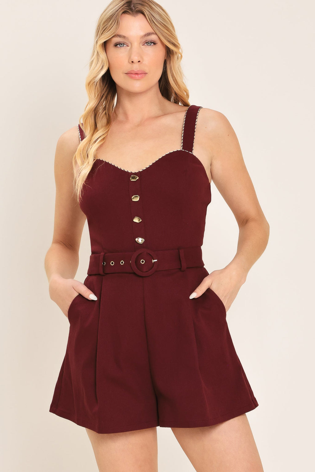 Wine Country Woven Romper view 9 (one-piece) - wine tasting romper, wine color romper, romper winery - shop at us.meeeshop