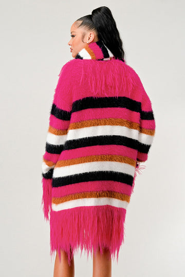 Winter Blush Fuzzy Striped Sweater - MeeeShop Women's Fashion