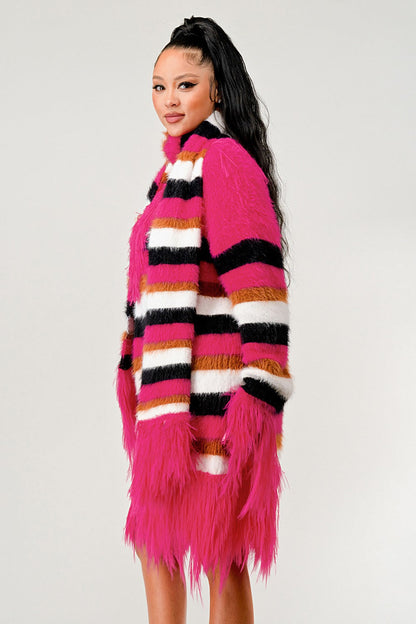 Winter Blush Fuzzy Striped Sweater in Large view 3 - Fall Wardrobe Essential - Winter Pink Sweater (top)