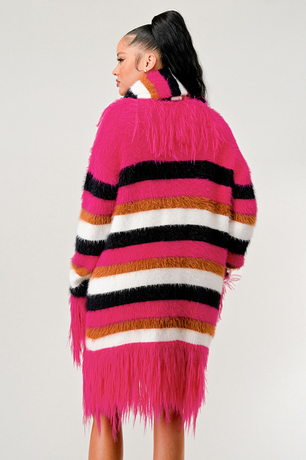 Winter Blush Fuzzy Striped Sweater in Medium view 2 - Fall Wardrobe Essential - Winter Pink Sweater (top)