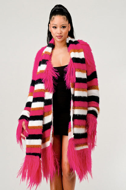 Winter Blush Fuzzy Striped Sweater in Small - Fall Wardrobe Essential - Winter Pink Sweater (top)