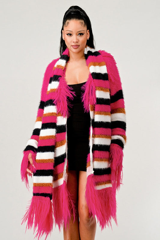 Winter Blush Fuzzy Striped Sweater in Small - Fall Wardrobe Essential - Winter Pink Sweater (top)