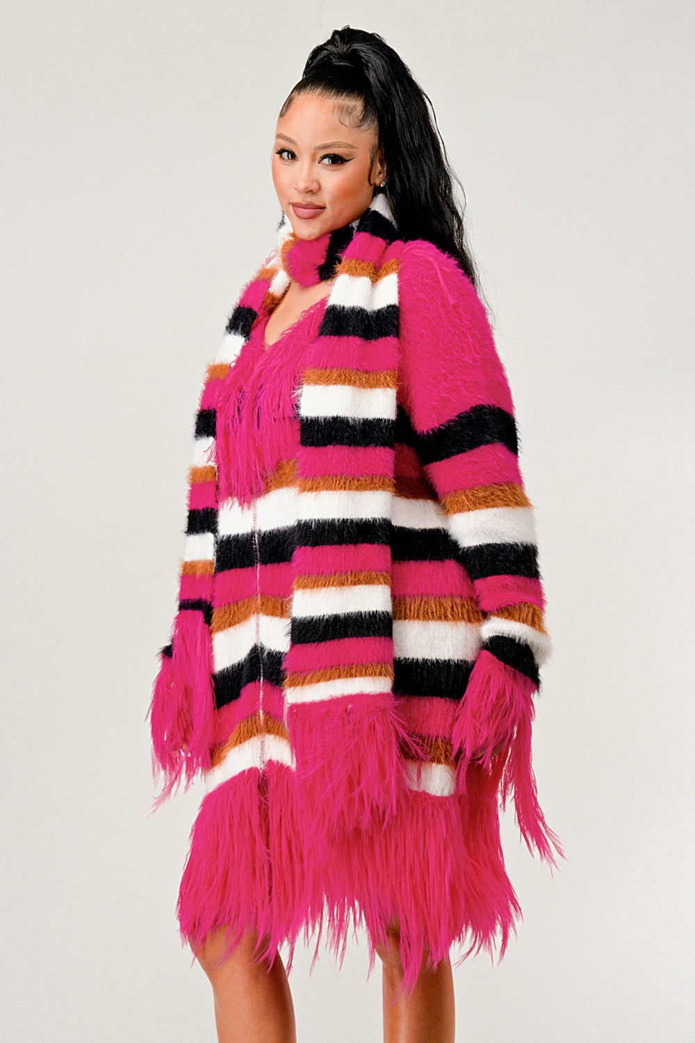 Winter Blush Fuzzy Striped Sweater view 5 - Fall Wardrobe Essential - Winter Pink Sweater (top)