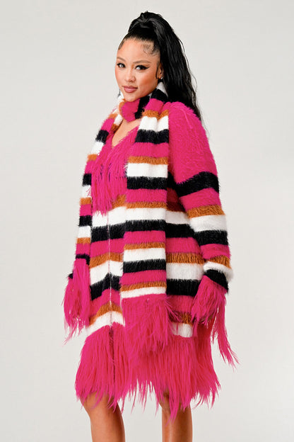 Winter Blush Fuzzy Striped Sweater view 5 - Fall Wardrobe Essential - Winter Pink Sweater (top)