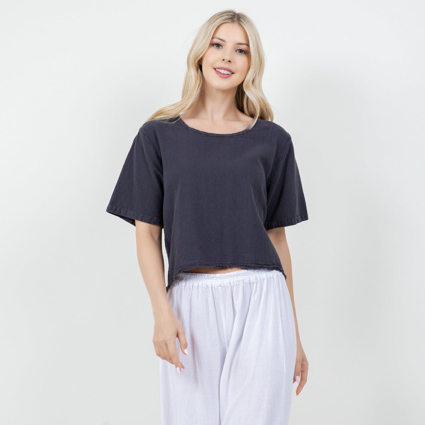 Women's 100% Cotton Gauze Heidi Top in Azure/ Size OSFM view 3 - Women Top 100 Clothing Brands In Usa