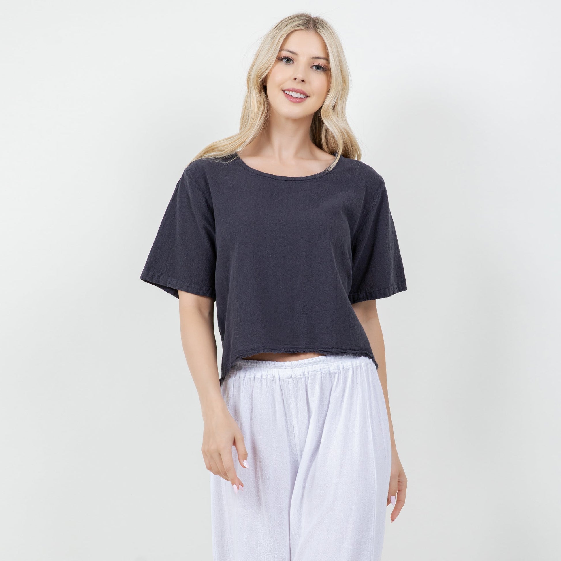 Women's 100% Cotton Gauze Heidi Top in Azure/ Size OSFM view 3 - Women Top 100 Clothing Brands In Usa