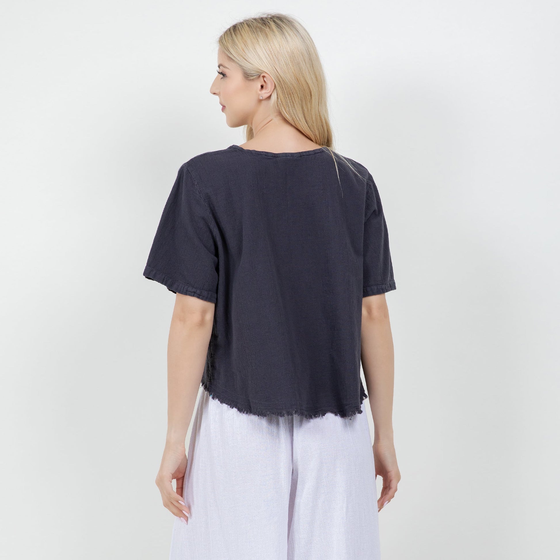 Women's 100% Cotton Gauze Heidi Top in Eggplant/ Size OSFM view 7 - Women Top 100 Clothing Brands In Usa