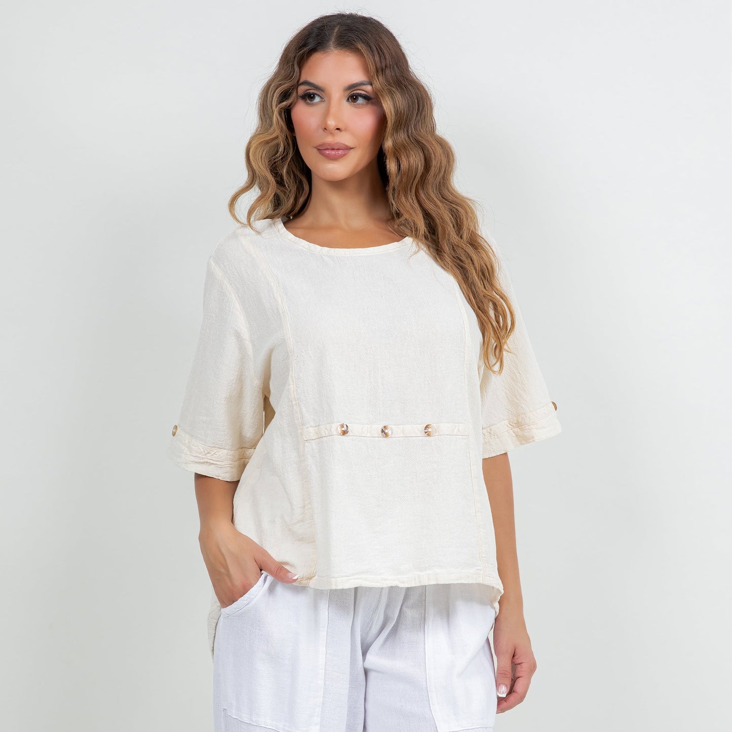 Women's 100% Cotton Gauze Kira Top in Azure view 2 - Women Top 100 Clothing Brands In Usa