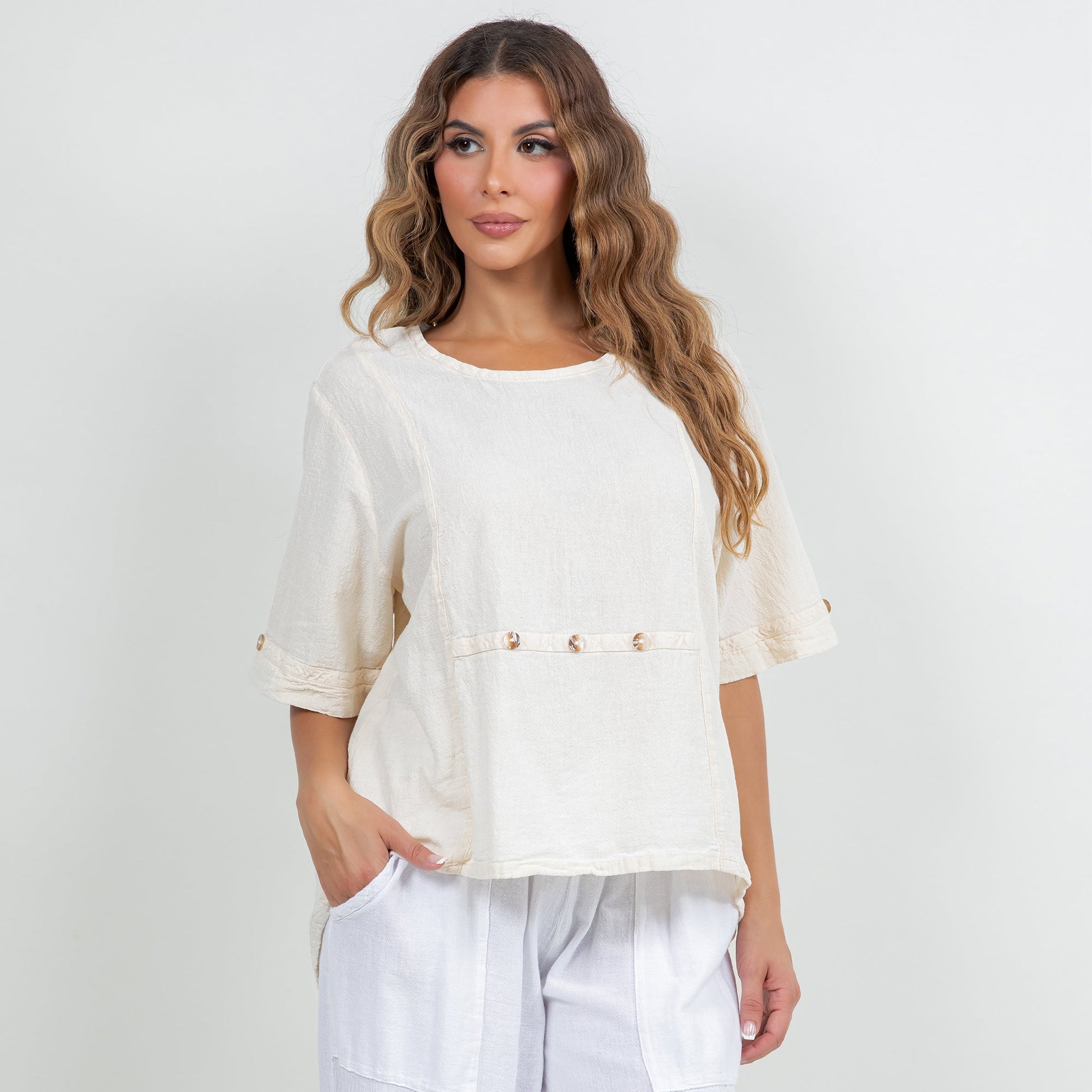 Women's 100% Cotton Gauze Kira Top in Azure view 2 - Women Top 100 Clothing Brands In Usa