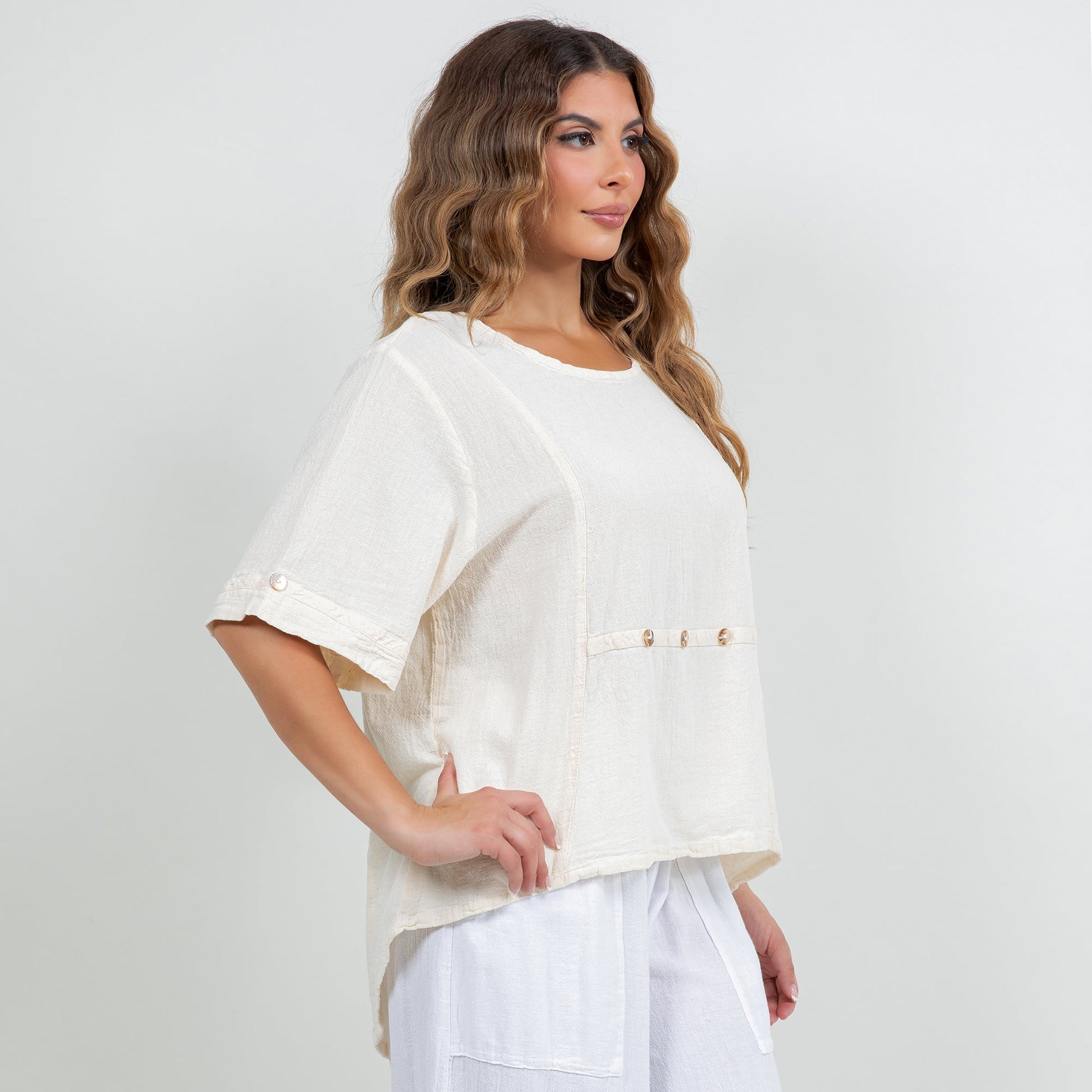 Women's 100% Cotton Gauze Kira Top in Caspian view 4 - Women Top 100 Clothing Brands In Usa