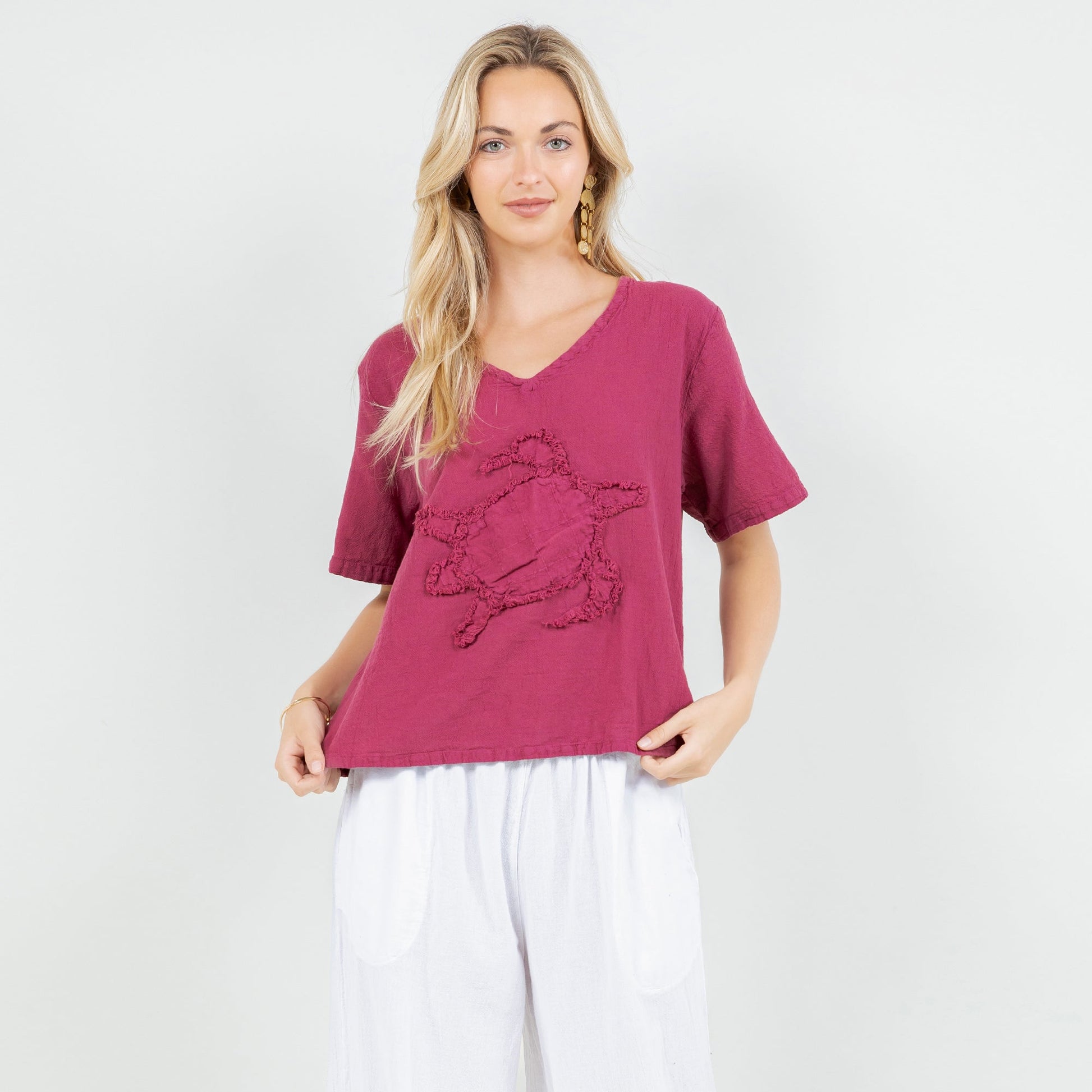 Women's 100% Cotton Gauze Turtle Top in Acacia - Women Top 100 Clothing Brands In Usa