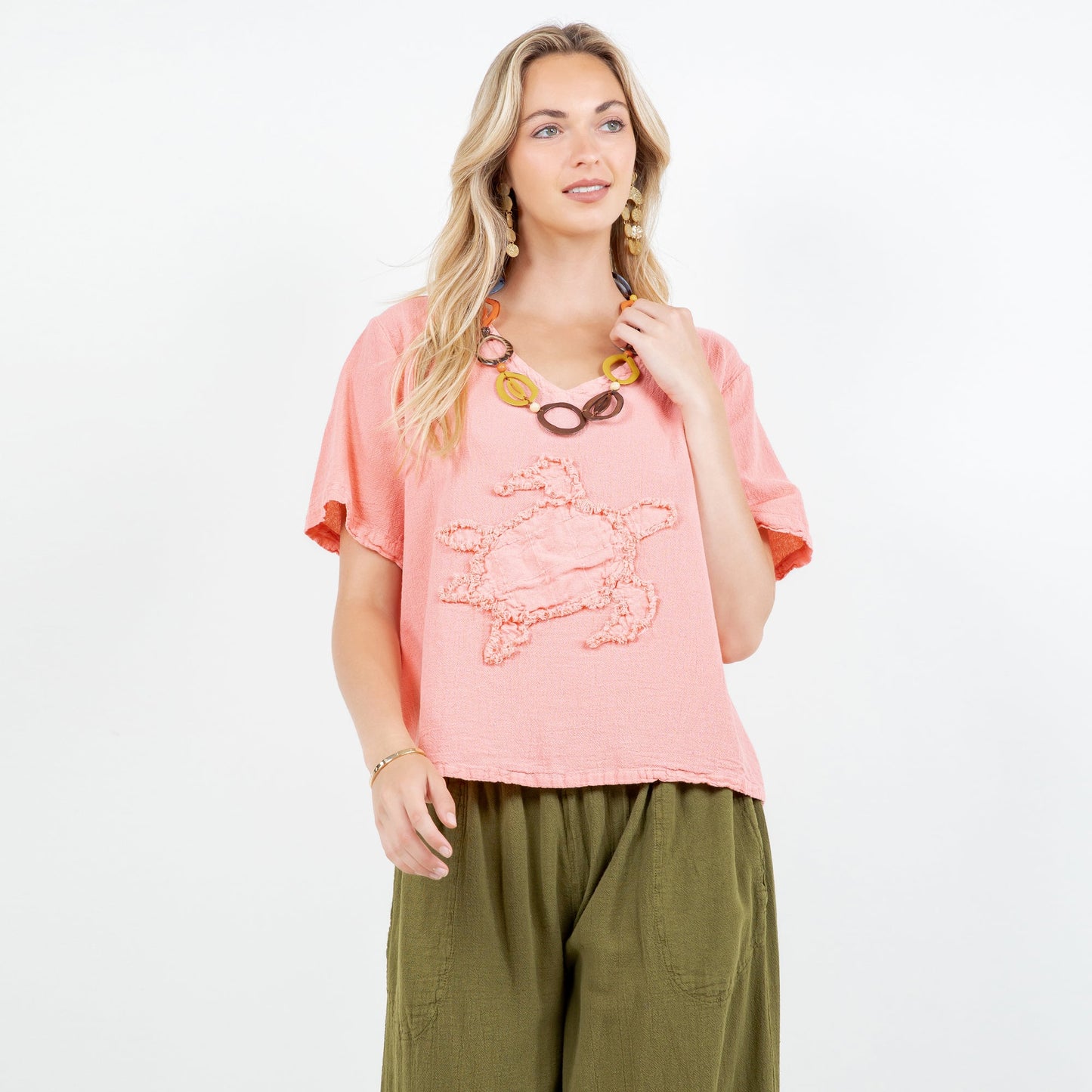 Women's 100% Cotton Gauze Turtle Top in Aqua view 2 - Women Top 100 Clothing Brands In Usa