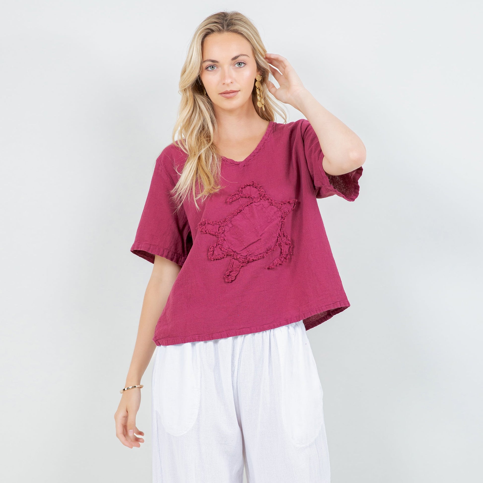 Women's 100% Cotton Gauze Turtle Top in Azure view 3 - Women Top 100 Clothing Brands In Usa
