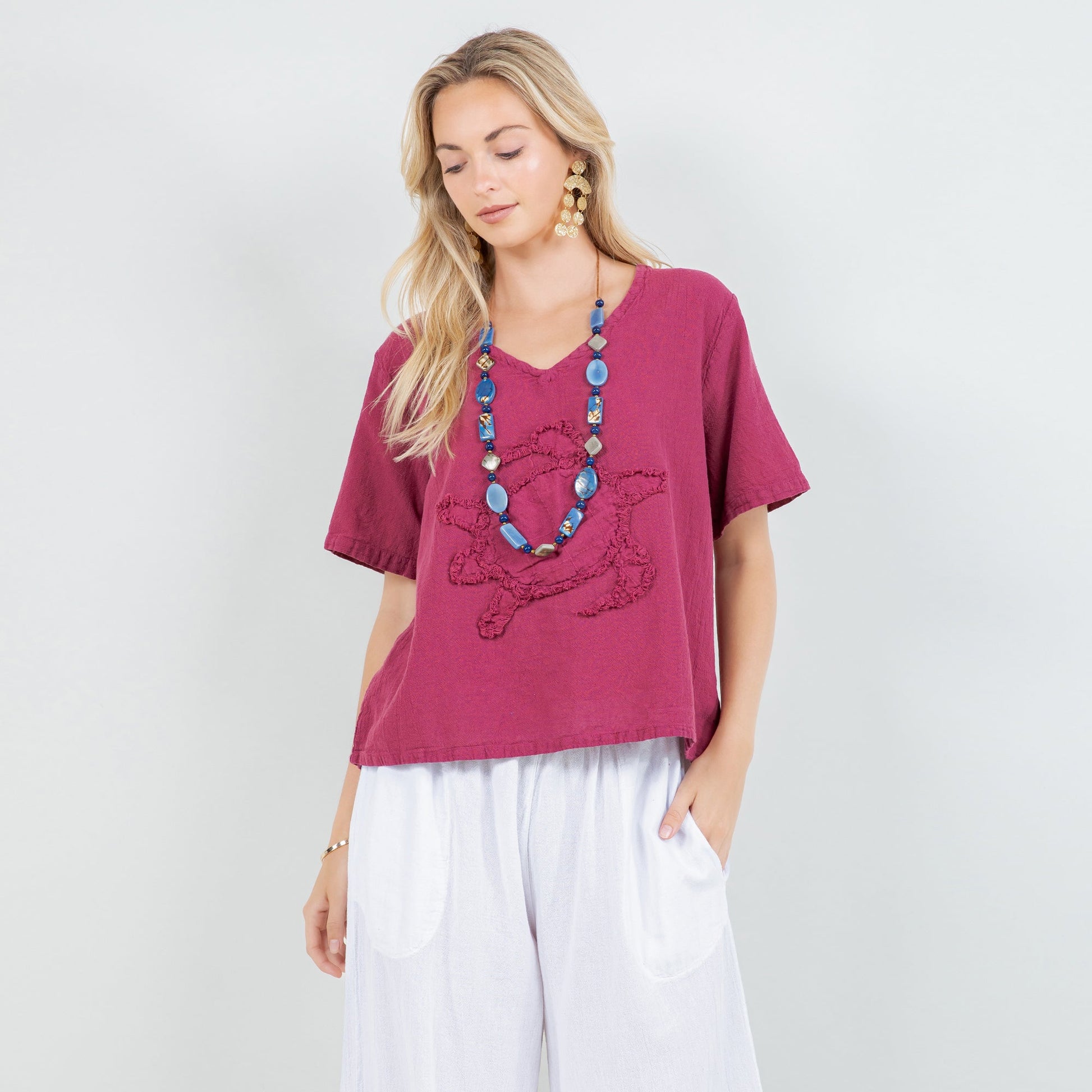 Women's 100% Cotton Gauze Turtle Top in Caspian view 5 - Women Top 100 Clothing Brands In Usa