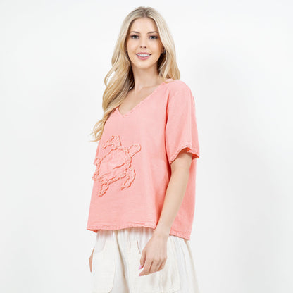 Women's 100% Cotton Gauze Turtle Top in Honeysuckle view 12 - Women Top 100 Clothing Brands In Usa
