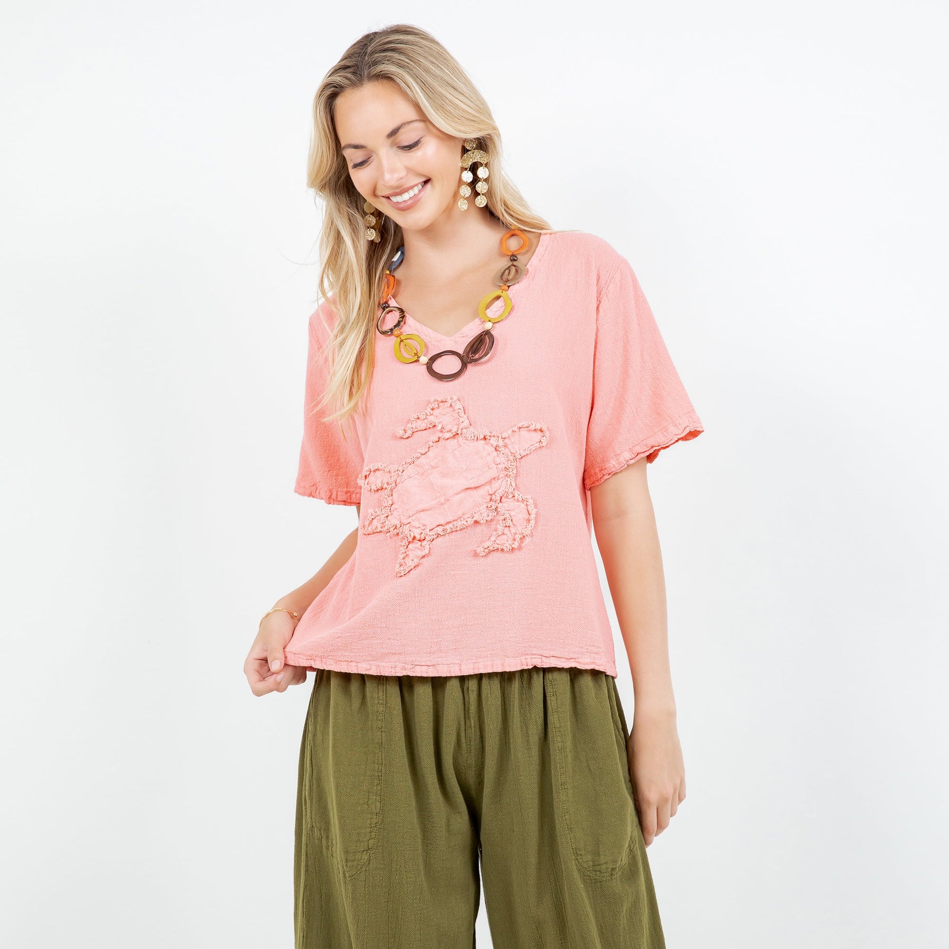 Women's 100% Cotton Gauze Turtle Top in Island view 15 - Women Top 100 Clothing Brands In Usa