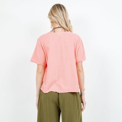 Women's 100% Cotton Gauze Turtle Top in Magenta view 19 - Women Top 100 Clothing Brands In Usa