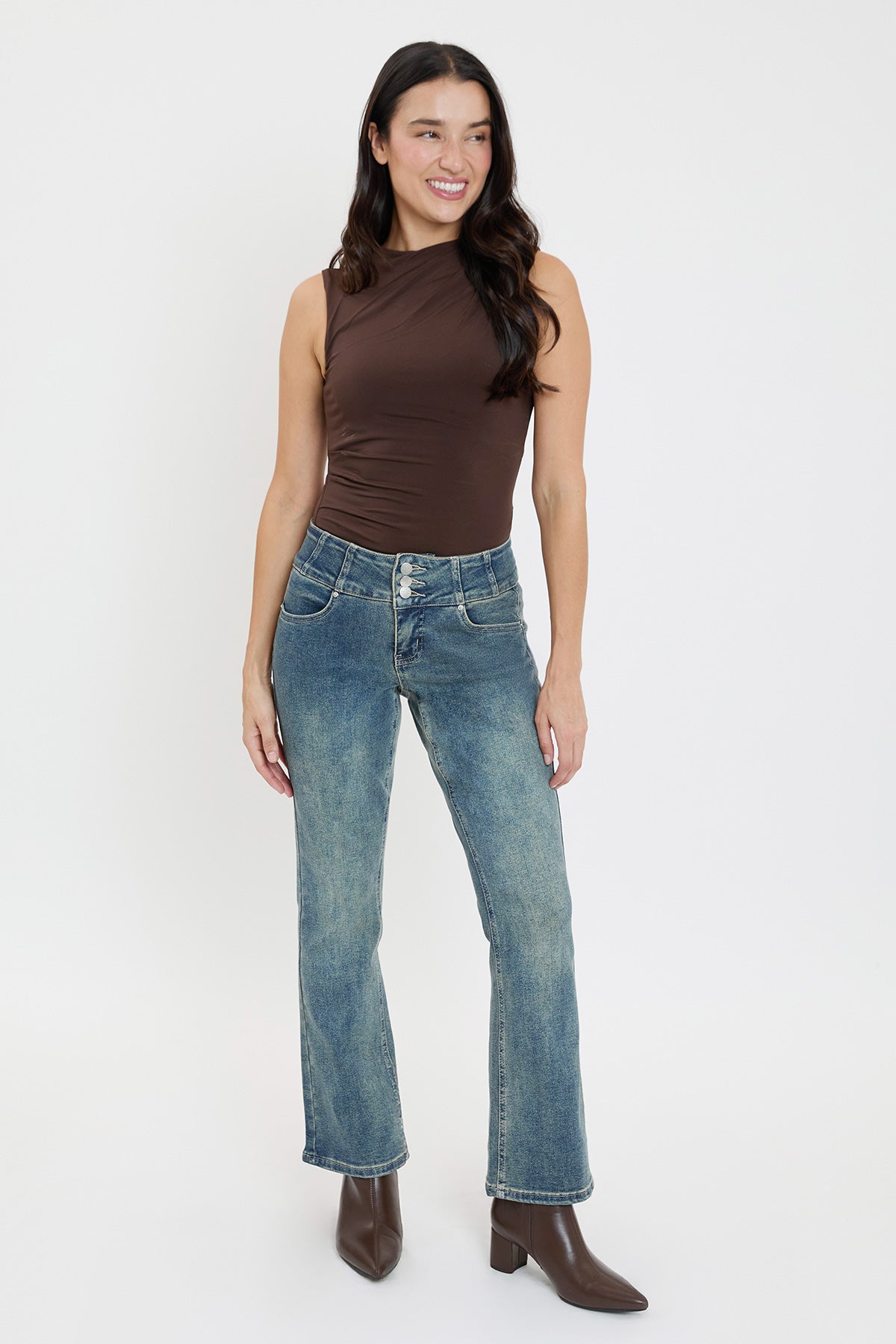 Women's 3-button Premium Stretch Bootcut Jeans in S Midnight Sky Blue view 9 - Comfort Stretch - Women'S Button Jeans