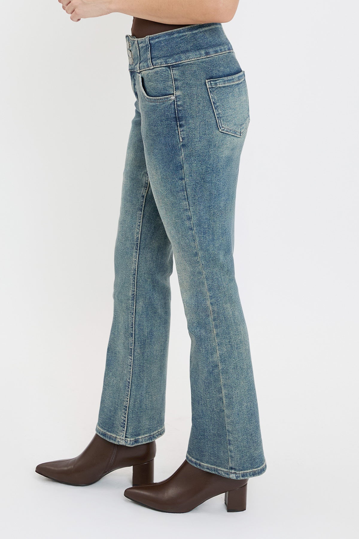 Women's 3-button Premium Stretch Bootcut Jeans in T Tinted Blue view 3 - Comfort Stretch - Women'S Button Jeans