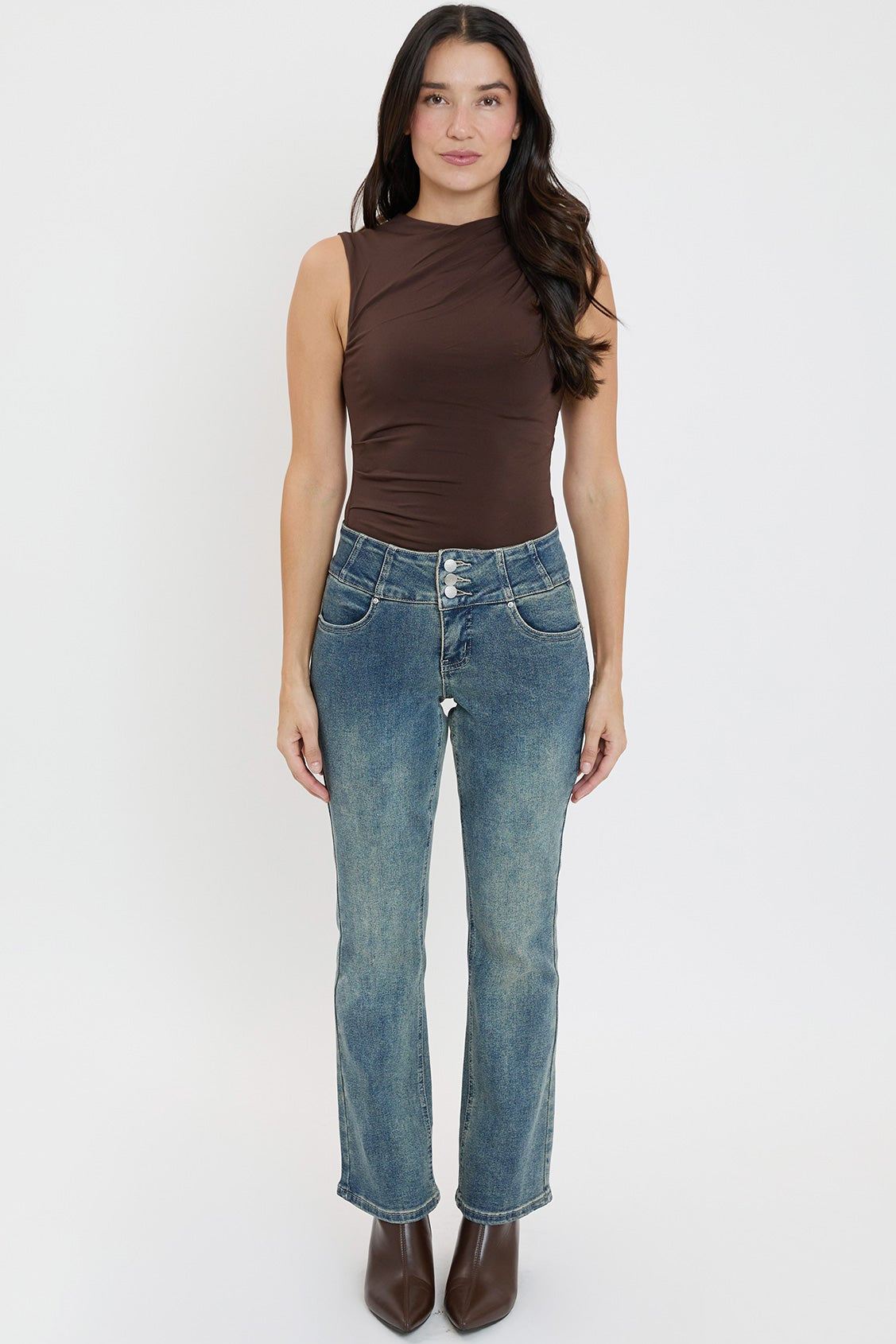Women's 3-button Premium Stretch Bootcut Jeans in T Tinted Blue view 6 - Comfort Stretch - Women'S Button Jeans