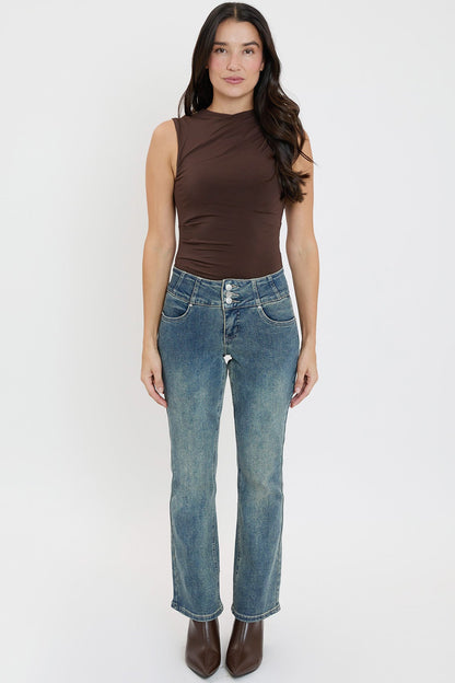 Women's 3-button Premium Stretch Bootcut Jeans in T Tinted Blue view 6 - Comfort Stretch - Women'S Button Jeans