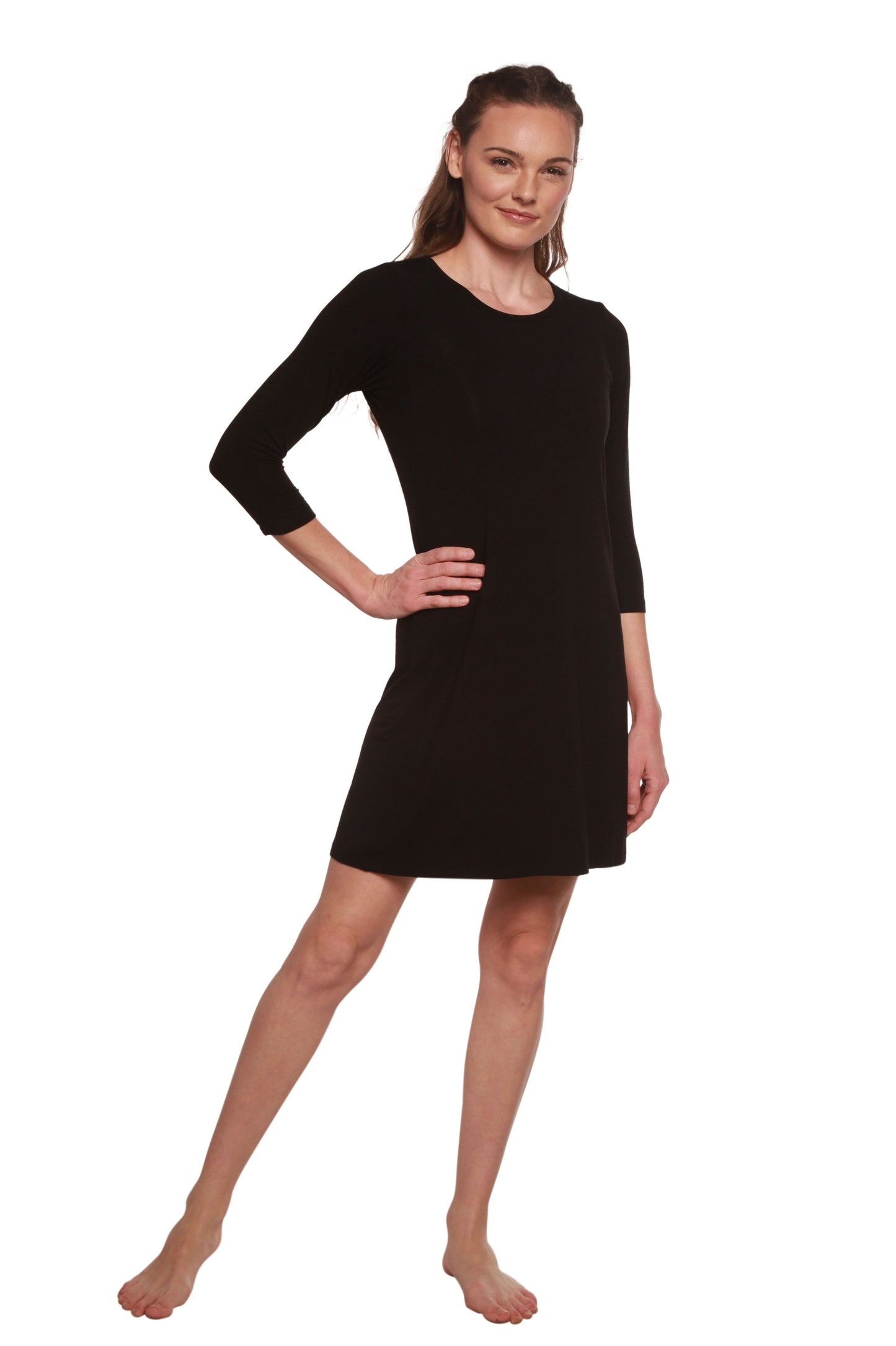 Women's A-line Bamboo Viscose Dress in Black in Extra Large view 3 - Womens Linen Dress