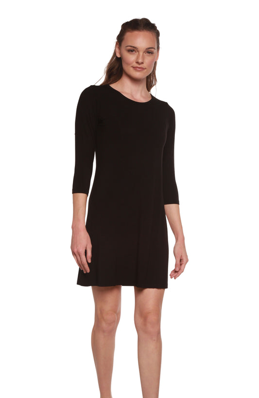 Women's A-line Bamboo Viscose Dress in Black in Large view 2 - Womens Linen Dress