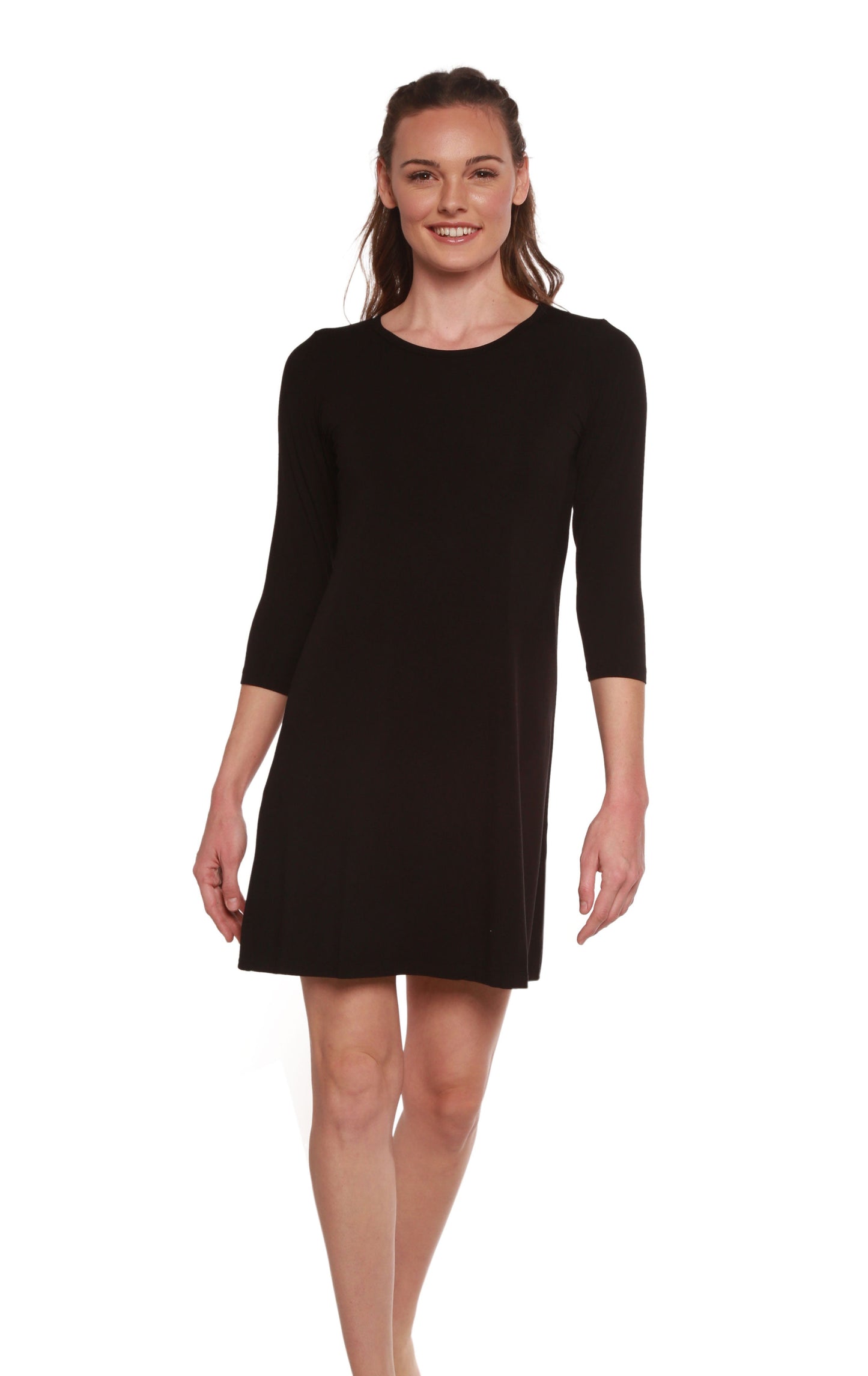 Women's A-line Bamboo Viscose Dress in Black in Medium - Womens Linen Dress