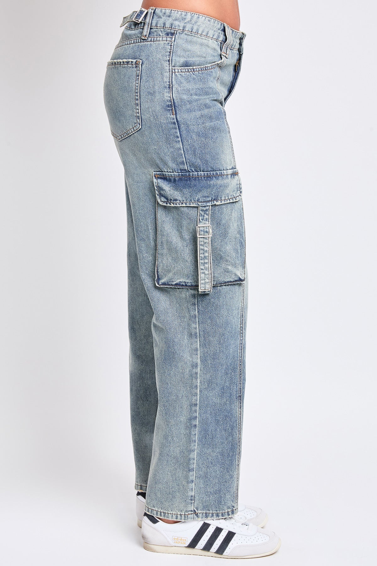 Women's Adjustable Waist Cargo Straight Jeans in RBT Tinted Olympic Blue view 3 - Women'S Adjustable Jeans Button Under 100