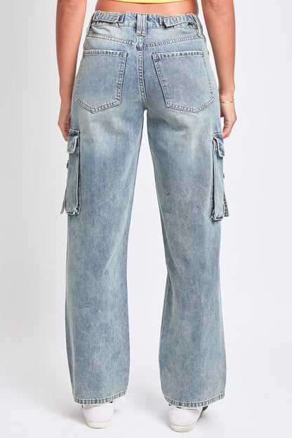 Women's Adjustable Waist Cargo Straight Jeans in RBT Tinted Olympic Blue view 5 - Women'S Adjustable Jeans Button Under 100