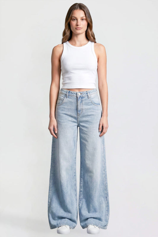 Women's Baggy Wide Leg Jeans in J Faded Blue - Womens Baggy Jeans Y2K (bottom)
