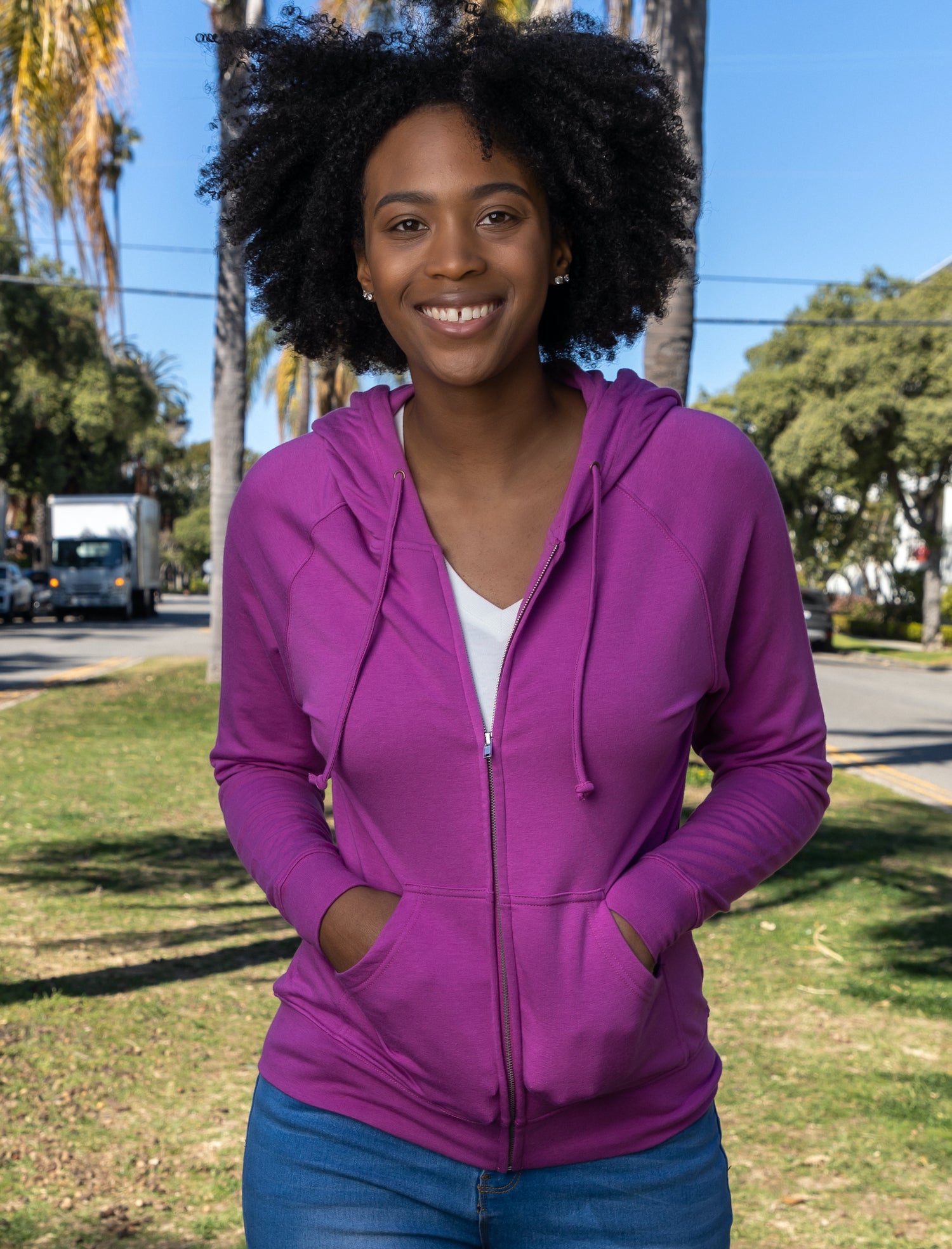 Women's Bamboo French Terry Zip Hooded Sweatshirt in Medium view 3 - Womens Bamboo Shirt (top)