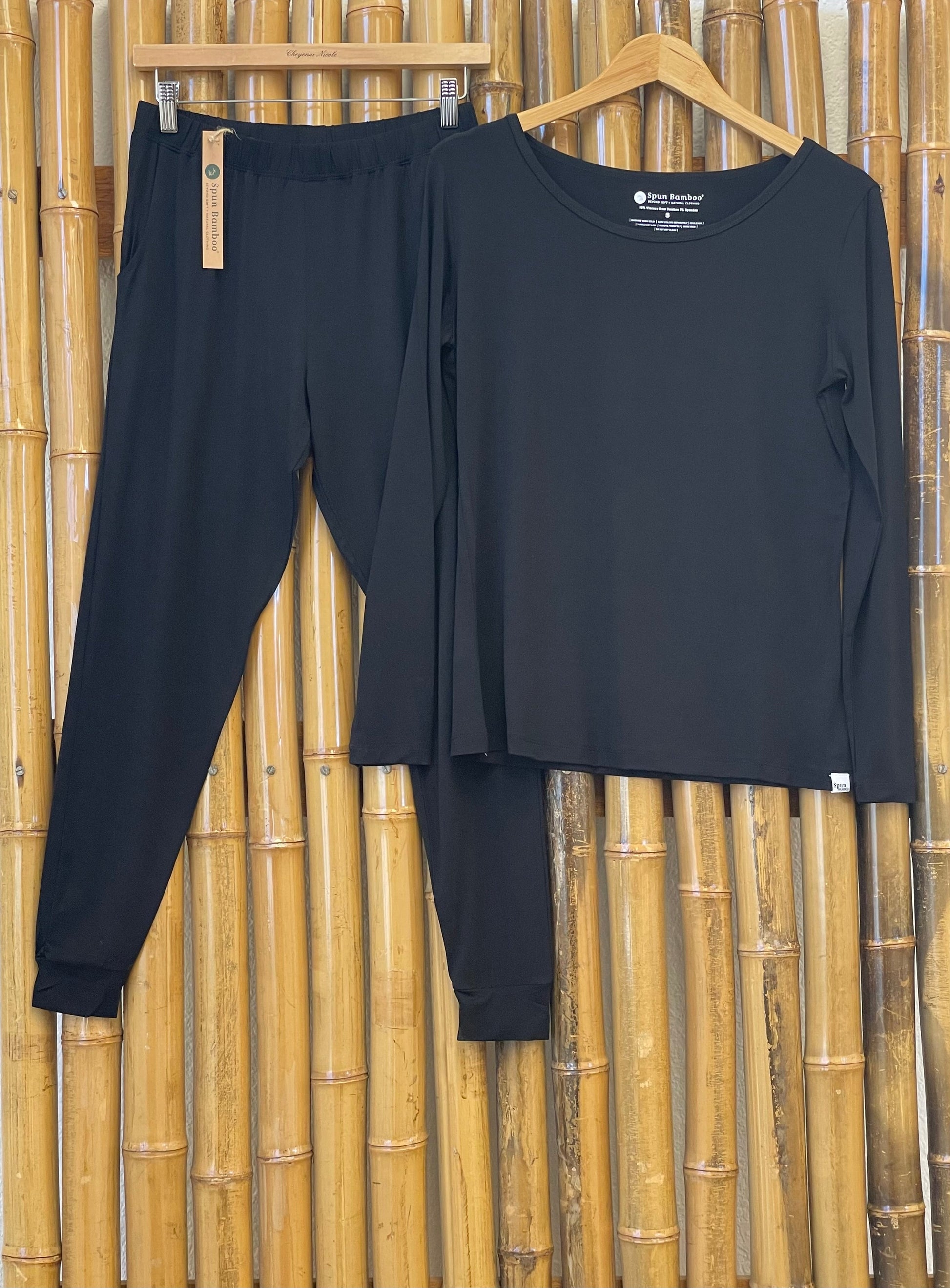 Women's Bamboo Lounge Set - Long Sleeve T-shirt and Jogger Pants in X-Large view 10 - Women'S Bamboo Pants Jeans