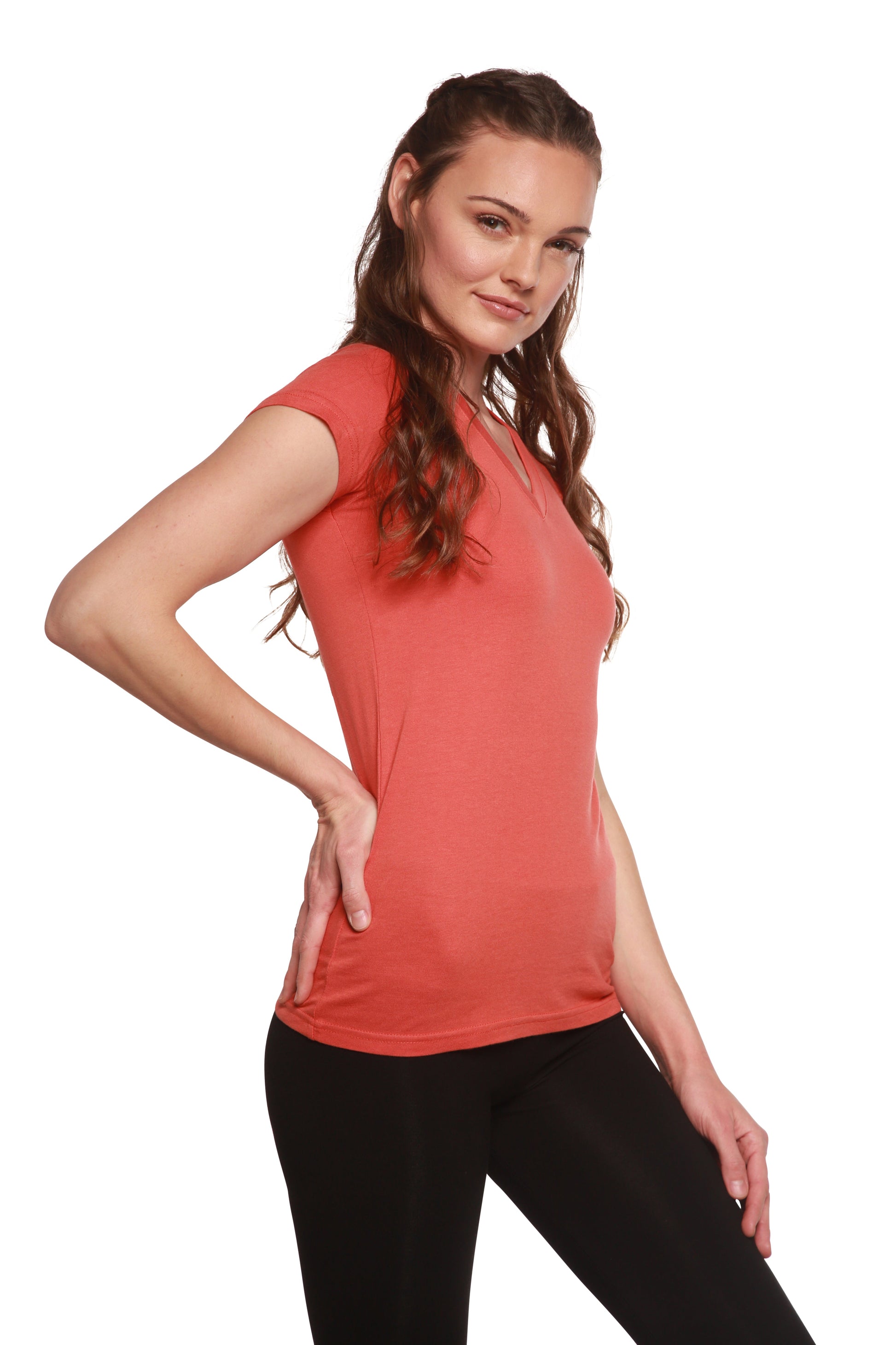 Women's Bamboo Viscose/cotton V-neck Cap Sleeve T-shirt in Extra Large view 11 - Womens Bamboo Shirts (top)