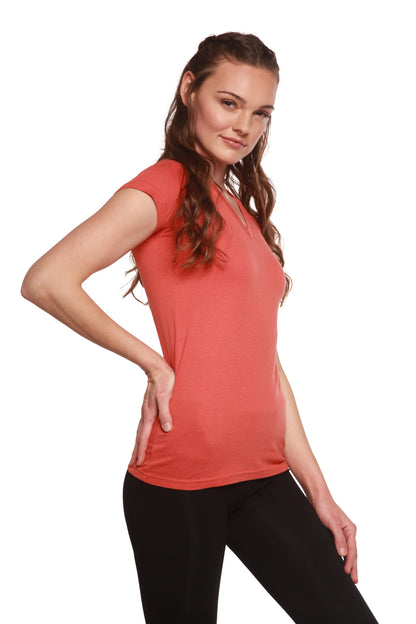 Women's Bamboo Viscose/cotton V-neck Cap Sleeve T-shirt in Extra Large view 11 - Womens Bamboo Shirts (top)