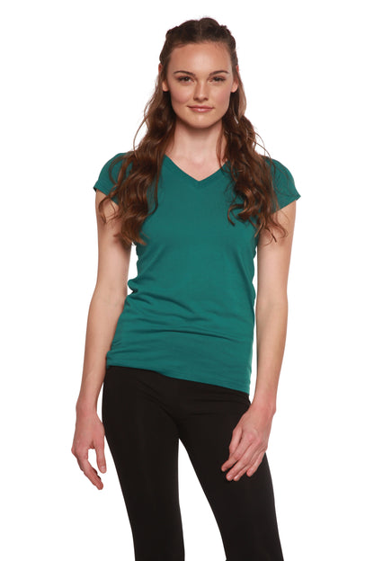 Women's Bamboo Viscose/cotton V-neck Cap Sleeve T-shirt in Large view 2 - Womens Bamboo Shirts (top)