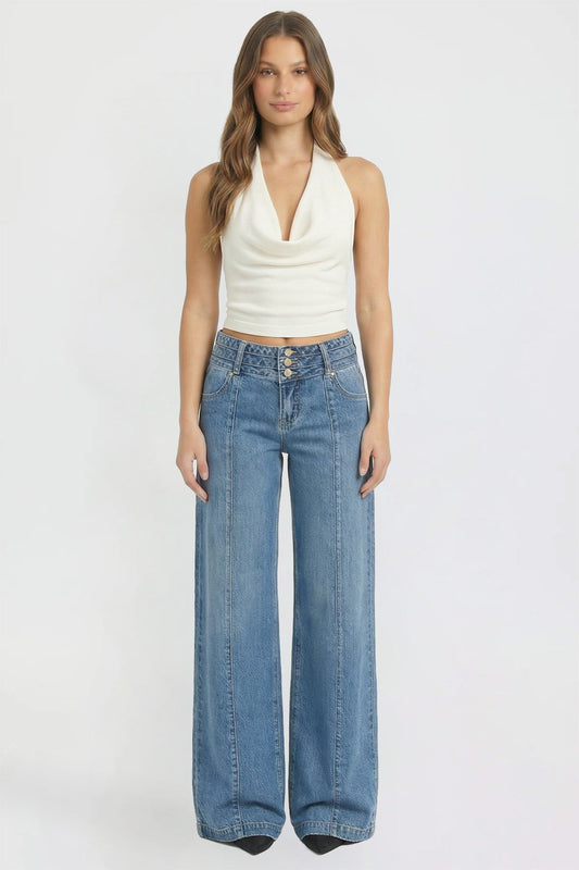 Women's Bella Triple Waistband Wide Leg Jeans in M Medium Blue - Women'S Bella Jeans (bottom)