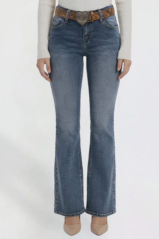 Women's Belted Bootcut Jeans in N Indigo Blue view 2 - Womens Belted Jean Jacket (bottom)