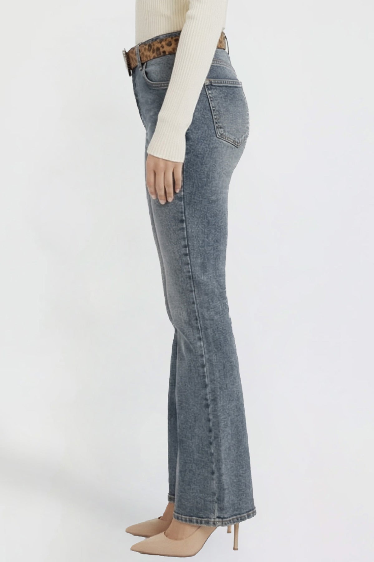 Women's Belted Bootcut Jeans in N Indigo Blue view 3 - Womens Belted Jean Jacket (bottom)