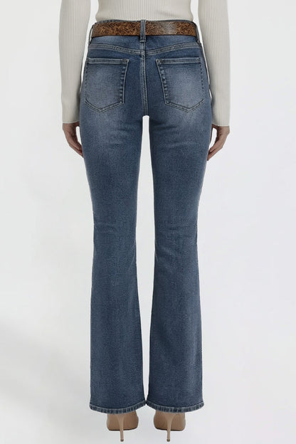 Women's Belted Bootcut Jeans in N Indigo Blue view 4 - Womens Belted Jean Jacket (bottom)