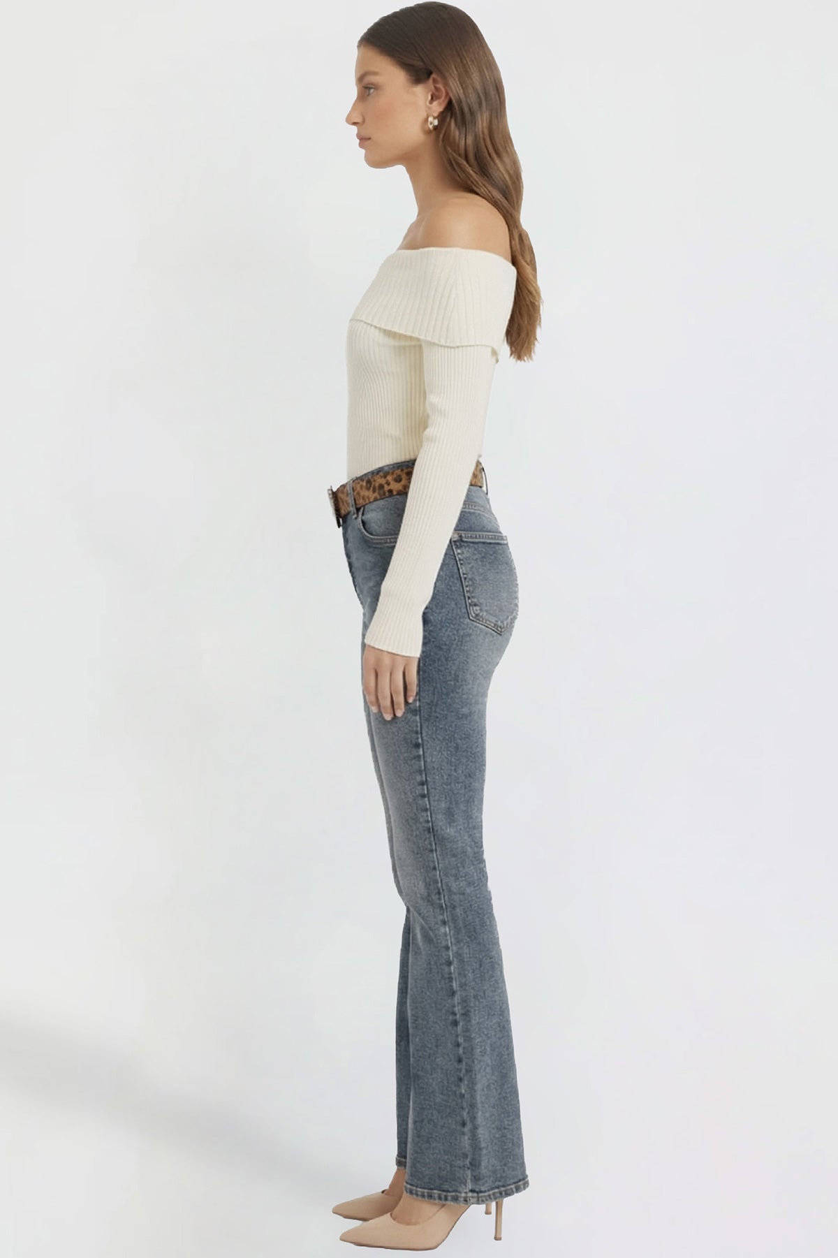 Women's Belted Bootcut Jeans in N Indigo Blue view 5 - Womens Belted Jean Jacket (bottom)