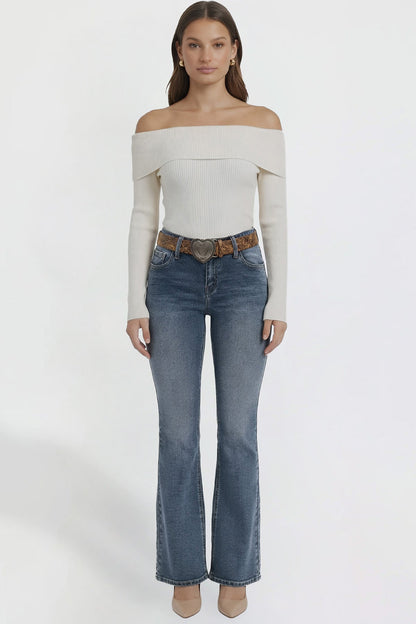 Women's Belted Bootcut Jeans in N Indigo Blue - Womens Belted Jean Jacket (bottom)