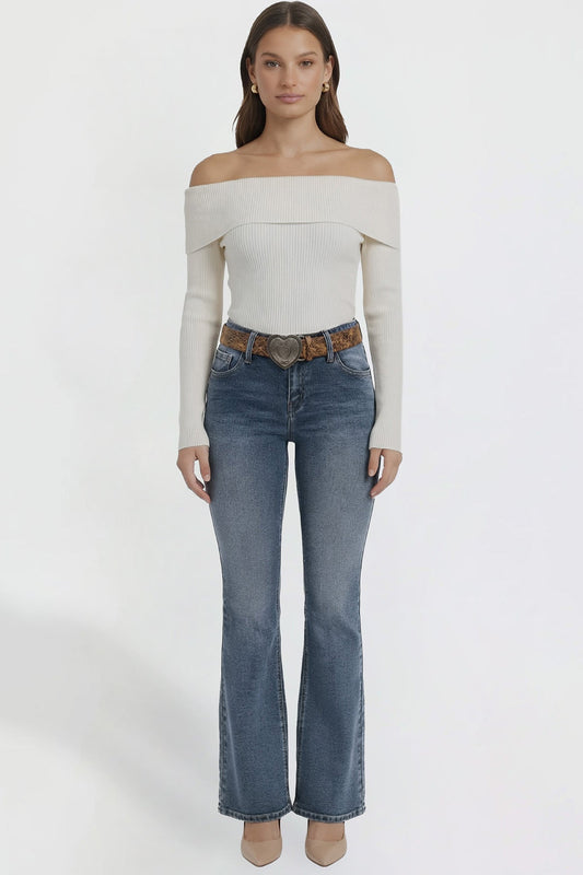 Women's Belted Bootcut Jeans in N Indigo Blue - Womens Belted Jean Jacket (bottom)