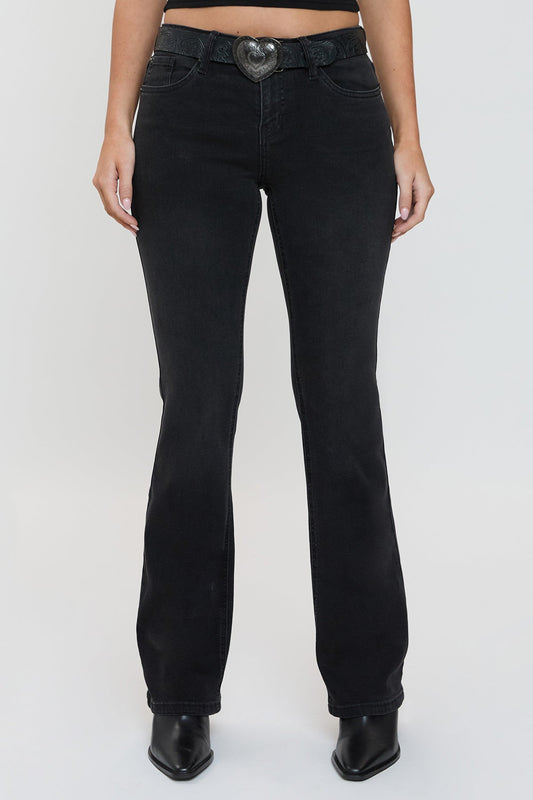 Women's Belted Bootcut Jeans in W Black view 2 - Womens Belted Jean Jacket (bottom)
