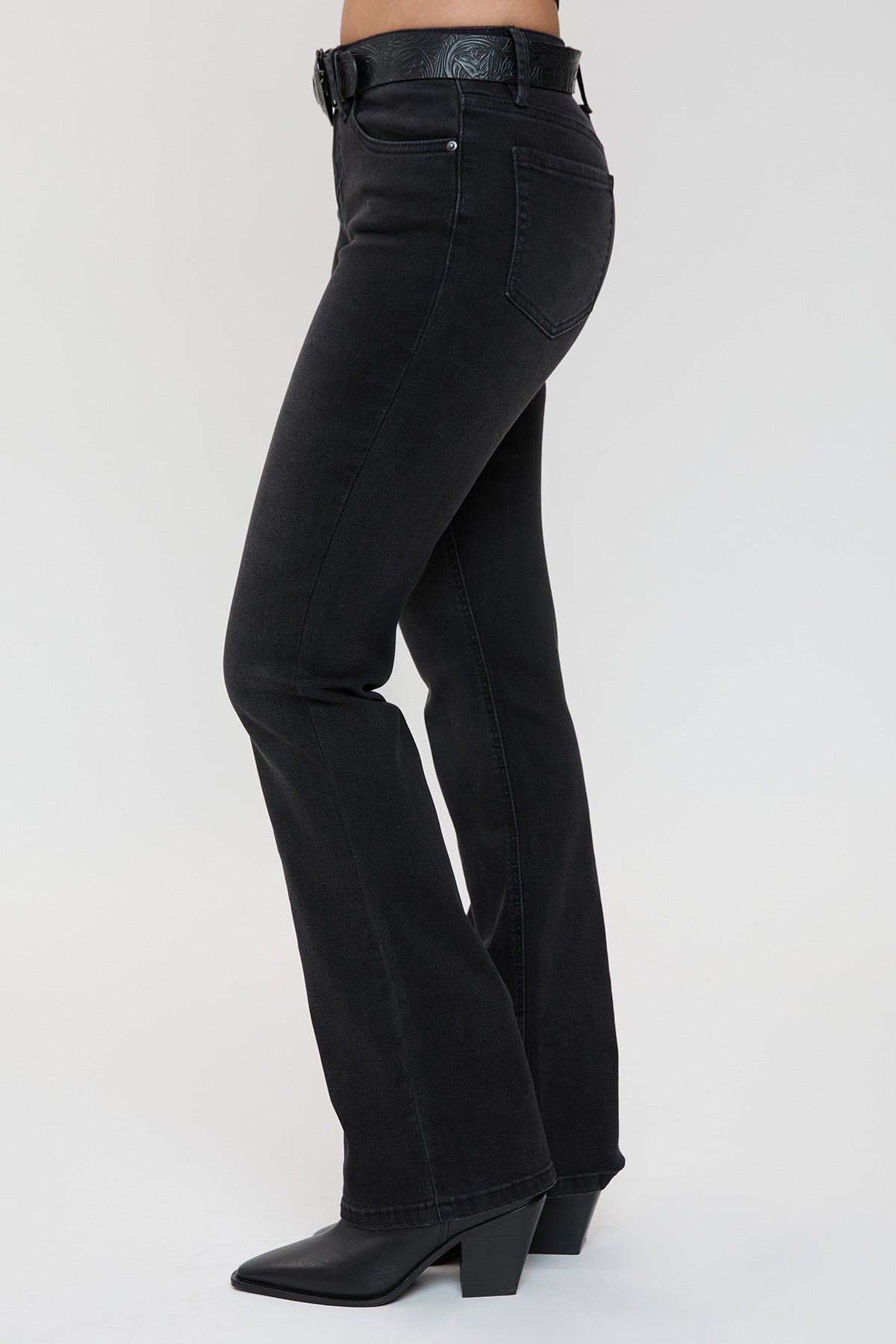 Women's Belted Bootcut Jeans in W Black view 3 - Womens Belted Jean Jacket (bottom)